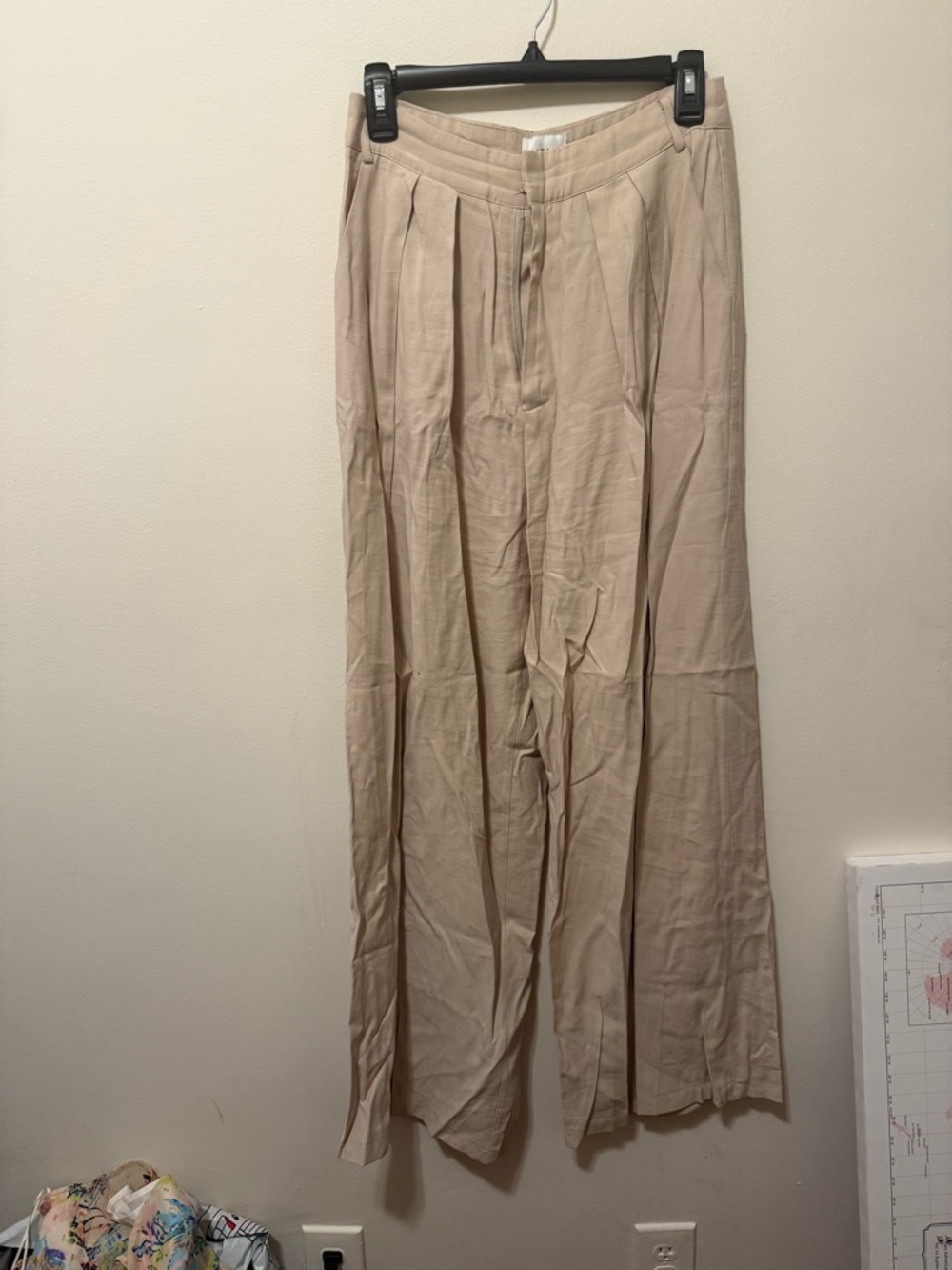 Light Beige Wide-Leg Women's Trousers
